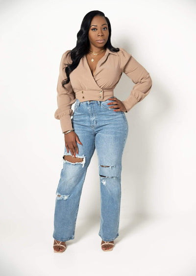 Shirts & Tops Taupe Madison| Double Button Top