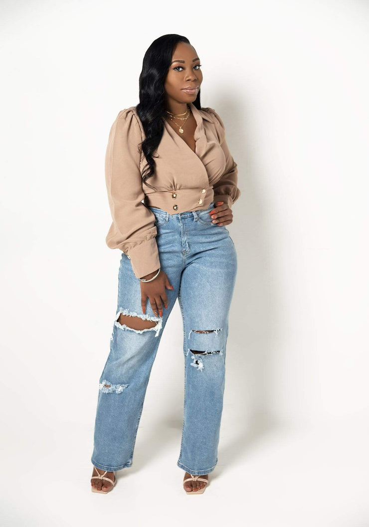 Shirts & Tops Taupe Madison| Double Button Top