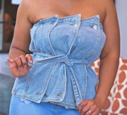Tops Sliced | Belted Denim Top